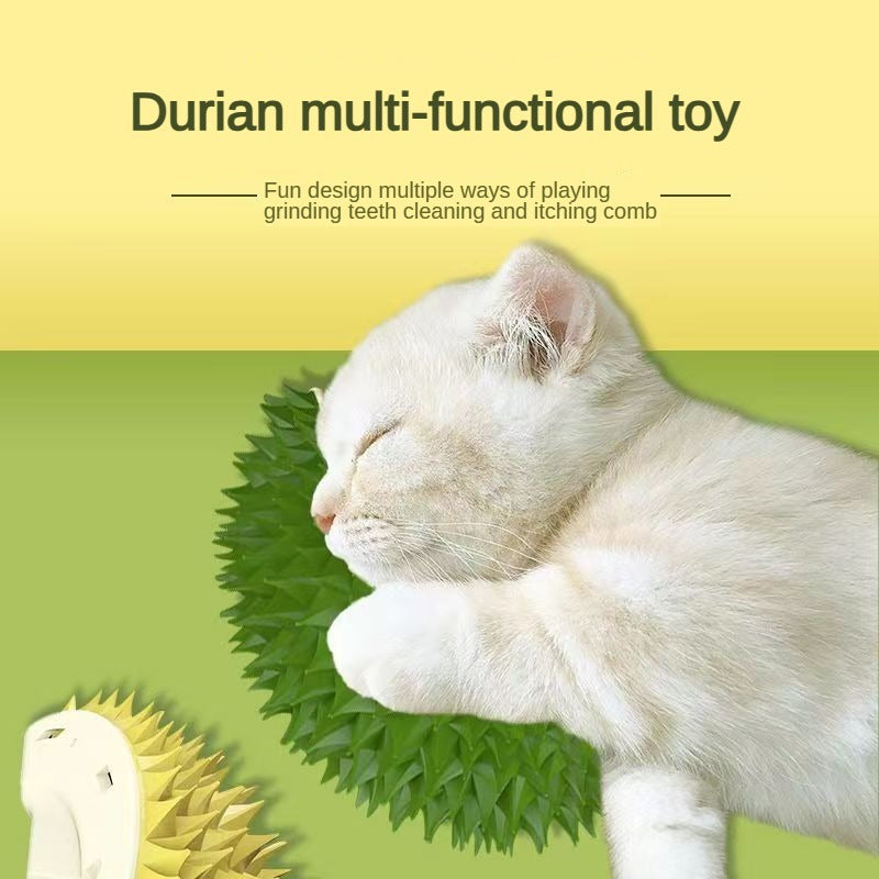Durian Cat Brush, Cat Self Groomer, Wall Corner Scratcher Massage Combs Durian Shape Molars Eat Slowly Toys Multifunctional Scratch Massager Tool Pets Clean Teeth Healthy Toys