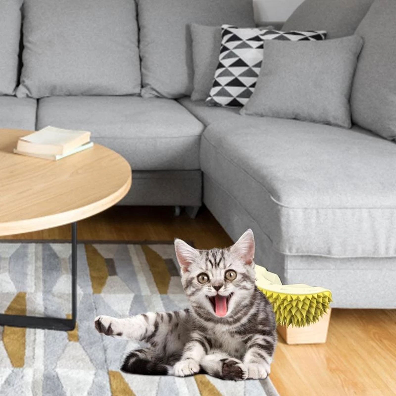 Durian Cat Brush, Cat Self Groomer, Wall Corner Scratcher Massage Combs Durian Shape Molars Eat Slowly Toys Multifunctional Scratch Massager Tool Pets Clean Teeth Healthy Toys