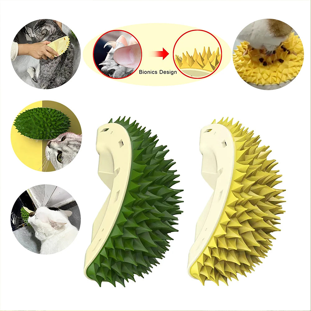 Durian Cat Brush, Cat Self Groomer, Wall Corner Scratcher Massage Combs Durian Shape Molars Eat Slowly Toys Multifunctional Scratch Massager Tool Pets Clean Teeth Healthy Toys