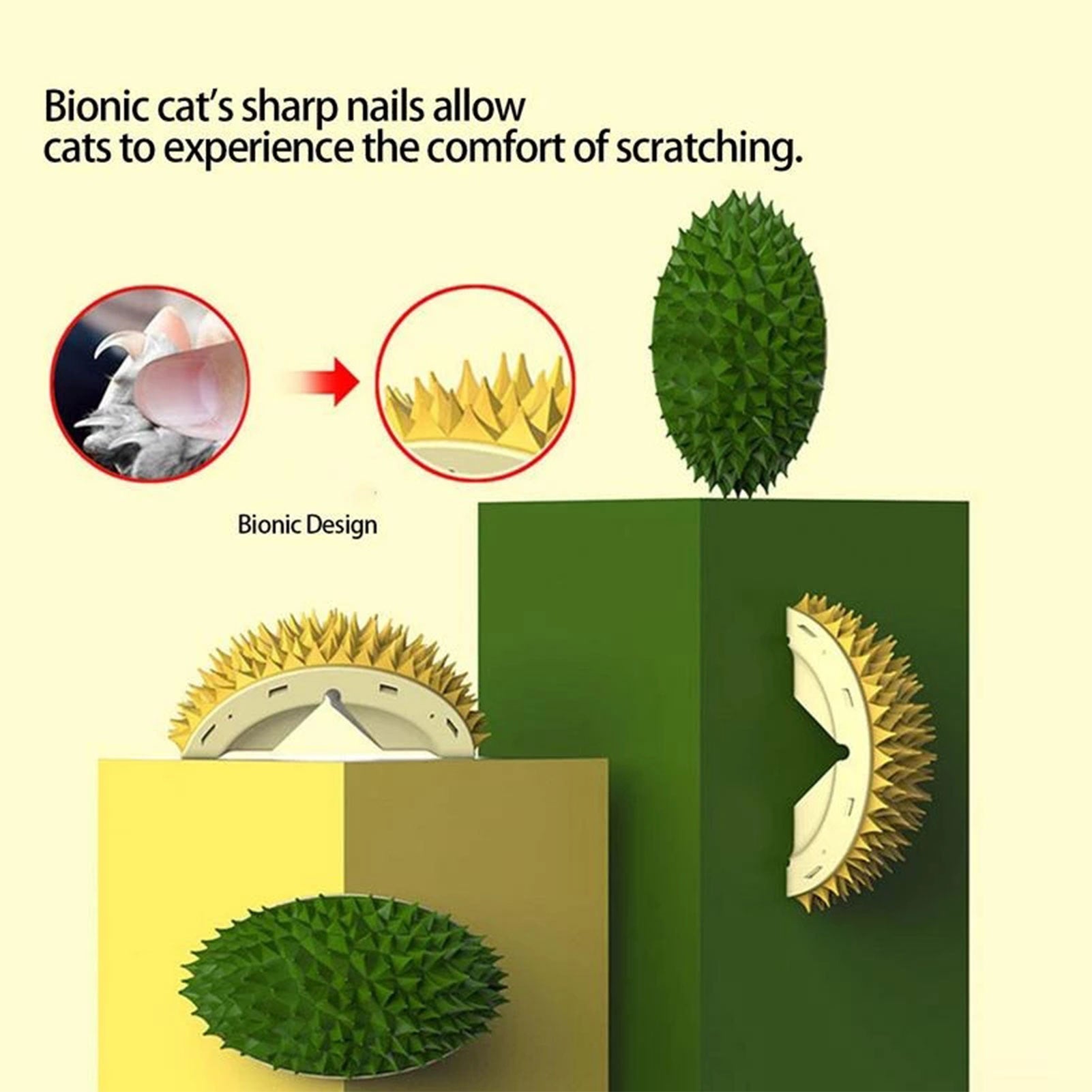 Durian Cat Brush, Cat Self Groomer, Wall Corner Scratcher Massage Combs Durian Shape Molars Eat Slowly Toys Multifunctional Scratch Massager Tool Pets Clean Teeth Healthy Toys