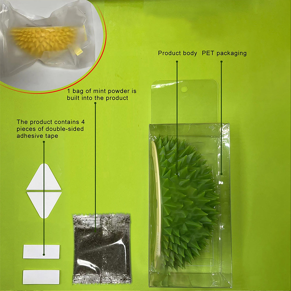 Durian Cat Brush, Cat Self Groomer, Wall Corner Scratcher Massage Combs Durian Shape Molars Eat Slowly Toys Multifunctional Scratch Massager Tool Pets Clean Teeth Healthy Toys