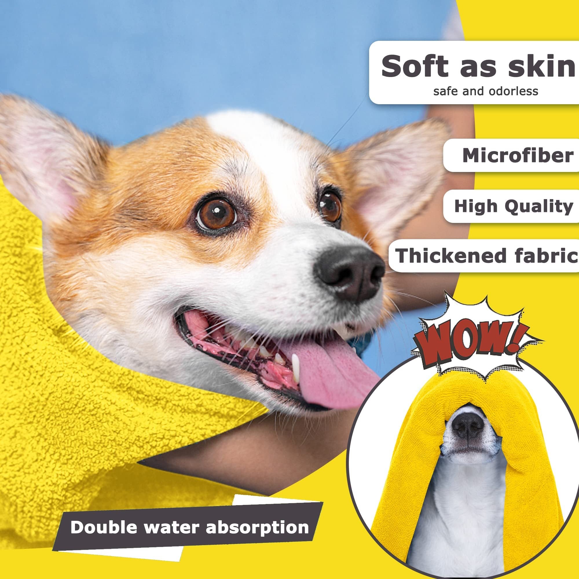 Dog Cat Towels For Drying Dogs Cat Drying Towel Dog Cat Bath Towel, Quick-drying Pet Dog And Cat Towels Soft Fiber Towels Robe Super Absorbent Quick Drying Soft Microfiber Pet Towel For Dogs, Cats Yellow